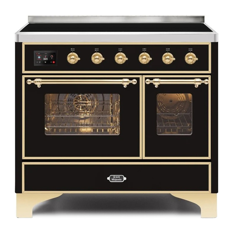 ILVE UMDI10NS3BKG Majestic II 40" Induction Range (Triple Glass Door, Glossy Black, Brass)