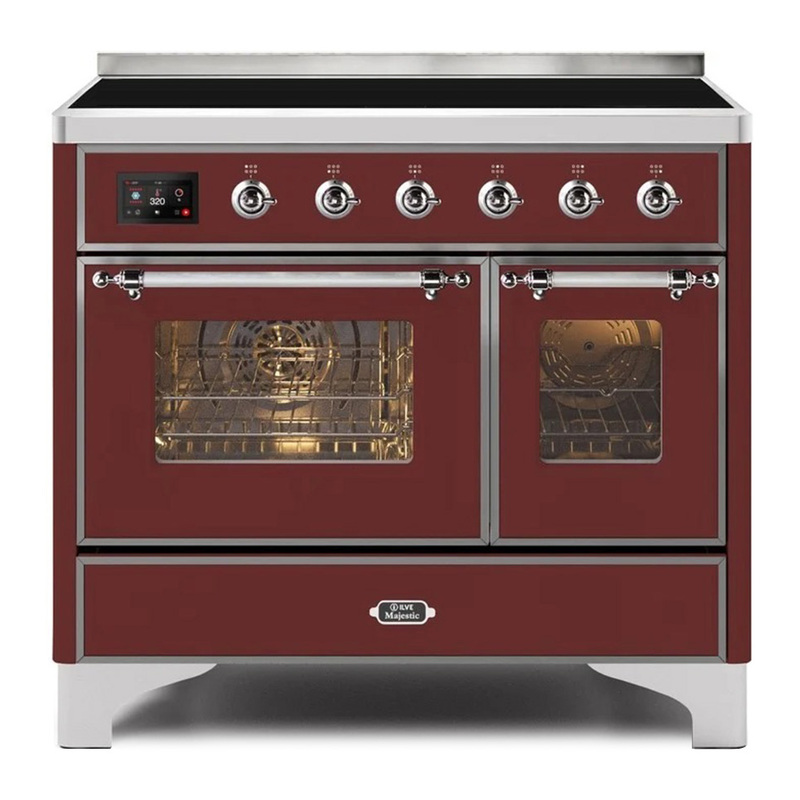 ILVE UMDI10NS3BUC Majestic II 40" Induction Range (Triple Glass Door, Burgundy, Chrome)