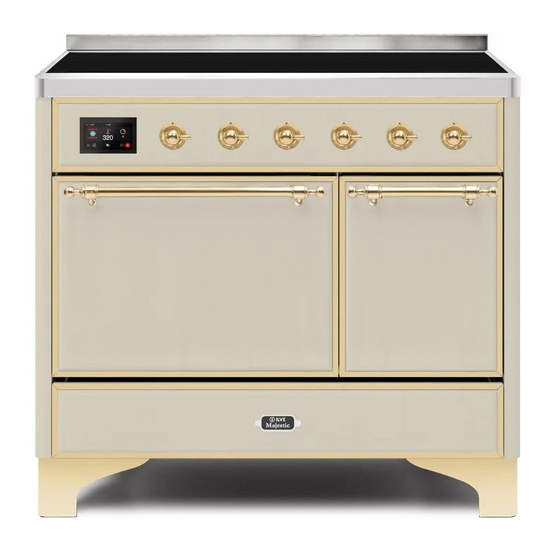 ILVE UMDI10QNS3AWG Majestic II 40" Induction Range (Solid Door, Antique White, Brass)