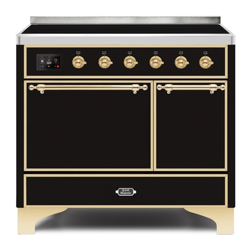 ILVE UMDI10QNS3BKG Majestic II 40" Induction Range (Solid Door, Glossy Black, Brass)