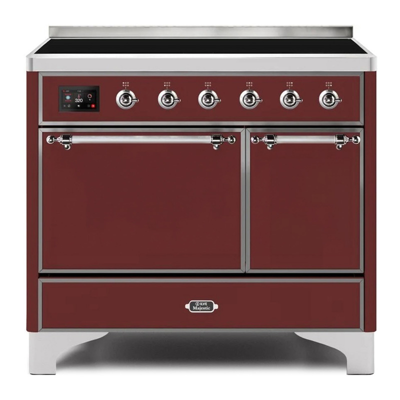 ILVE UMDI10QNS3BUC Majestic II 40" Induction Range (Solid Door, Burgundy, Chrome)