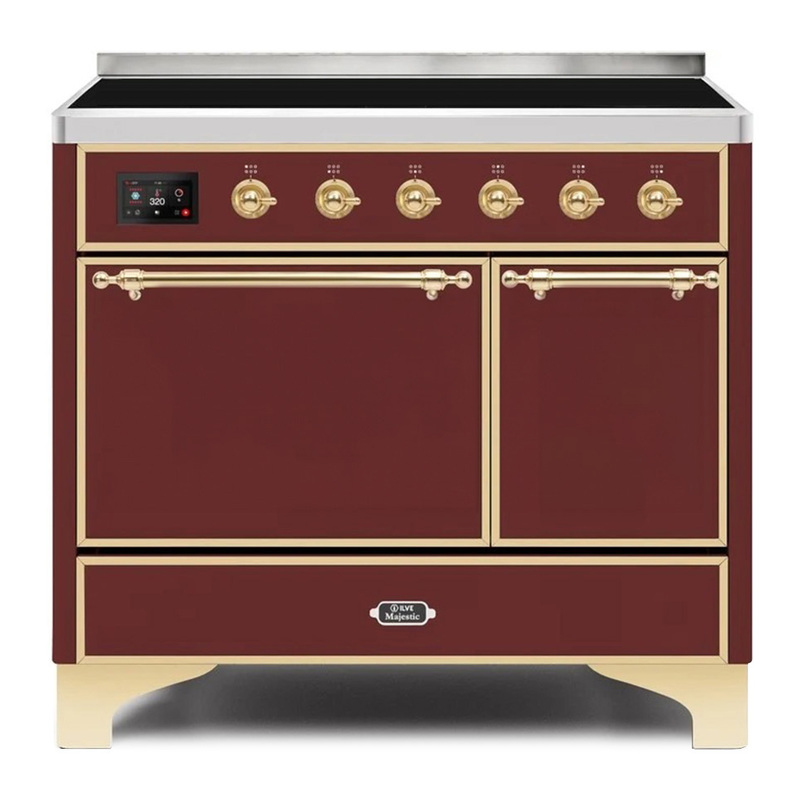 ILVE UMDI10QNS3BUG Majestic II 40" Induction Range (Solid Door, Burgundy, Brass)