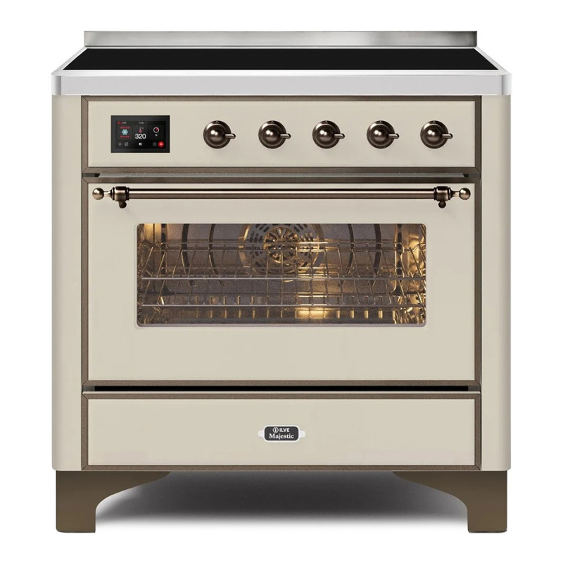 ILVE UMI09NS3AWB Majestic II 36" Induction Range (Triple Glass Door, Antique White, Bronze)