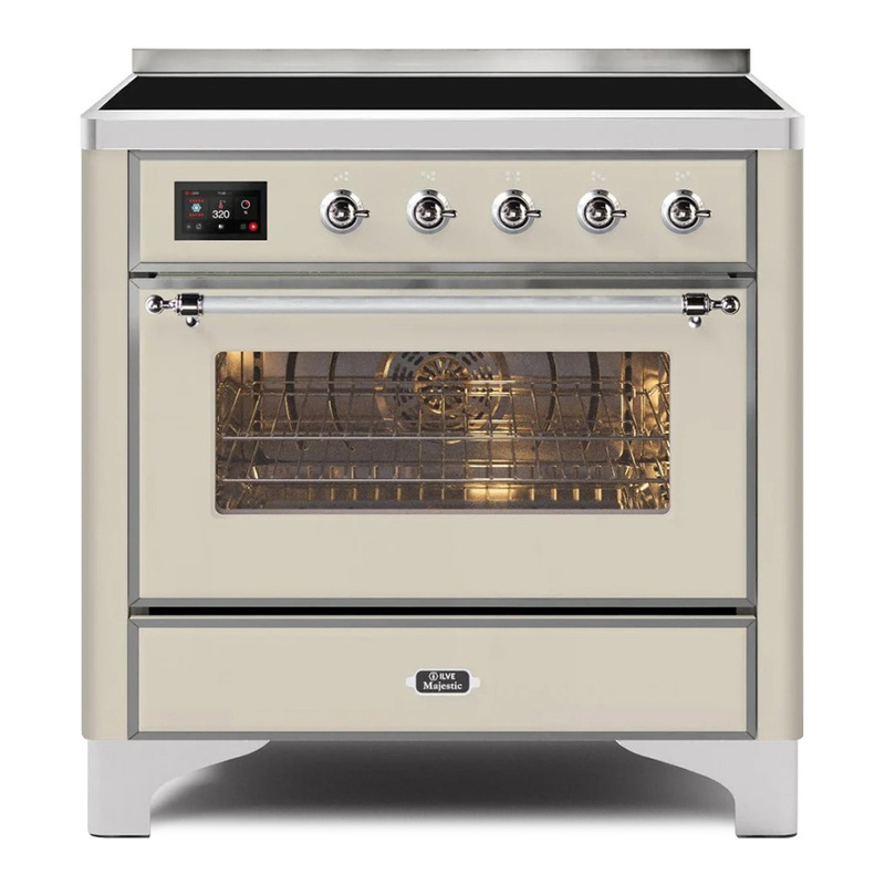 ILVE UMI09NS3AWC Majestic II 36" Induction Range (Triple Glass Door, Antique White, Chrome)