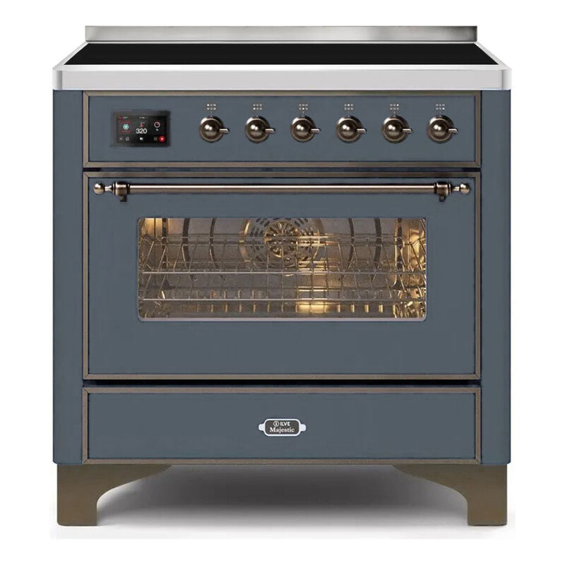 ILVE UMI09NS3BGB Majestic II 36" Induction Range (Triple Glass Door, Blue Grey, Bronze)