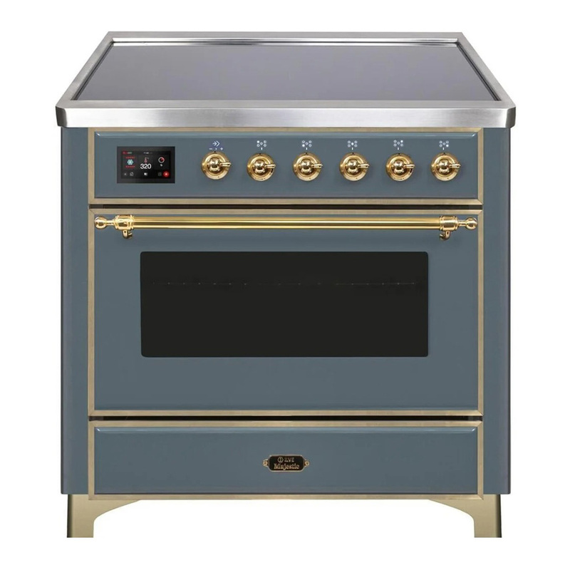 ILVE UMI09NS3BGG Majestic II 36" Induction Range (Triple Glass Door, Blue Grey, Brass)