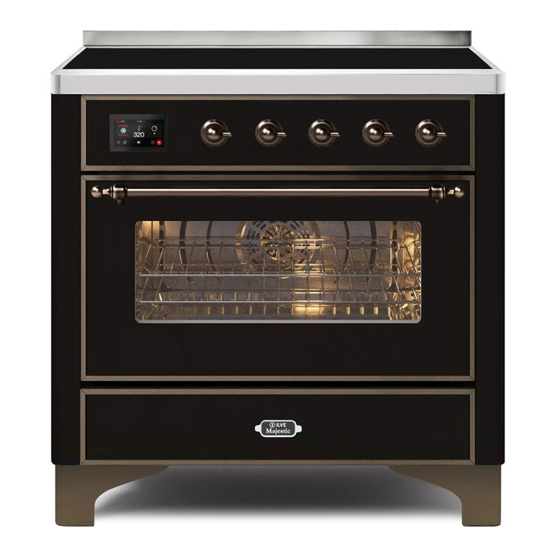 ILVE UMI09NS3BKB Majestic II 36" Induction Range (Triple Glass Door, Glossy Black, Bronze)