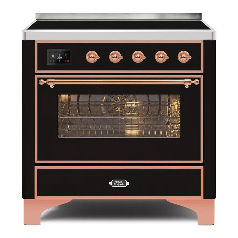 ILVE UMI09NS3BKP Majestic II 36" Induction Range (Triple Glass Door, Glossy Black, Copper)