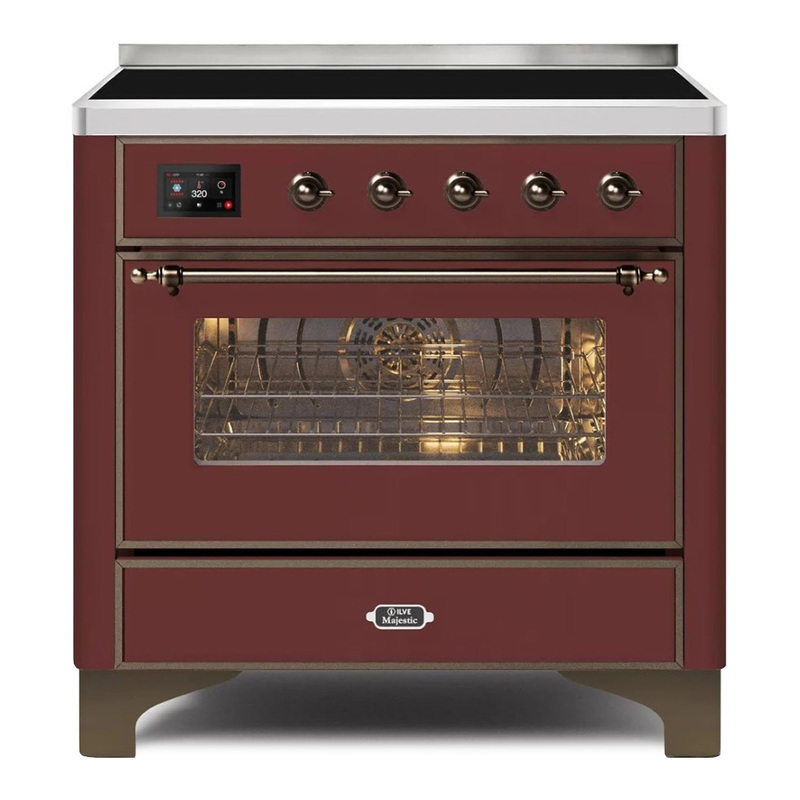 ILVE UMI09NS3BUB Majestic II 36" Induction Range (Triple Glass Door, Burgundy, Burnished)