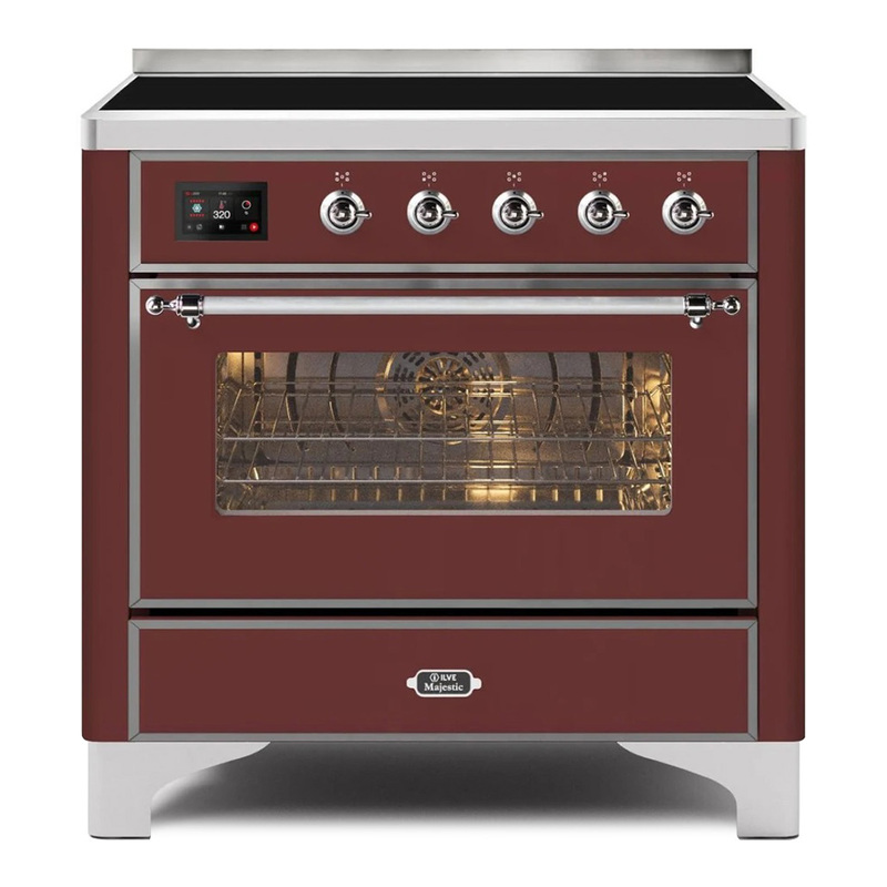 ILVE UMI09NS3BUC Majestic II 36" Induction Range (Triple Glass Door, Burgundy, Chrome)