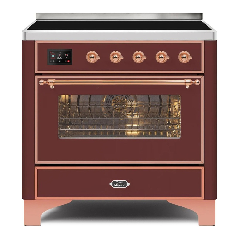 ILVE UMI09NS3BUP Majestic II 36" Induction Range (Triple Glass Door, Burgundy, Copper)