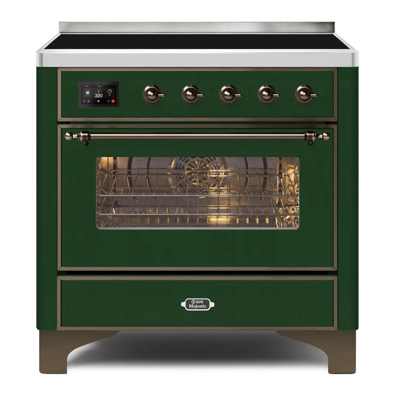 ILVE UMI09NS3EGB Majestic II 36" Induction Range (Triple Glass Door, Emerald Green, Burnished)