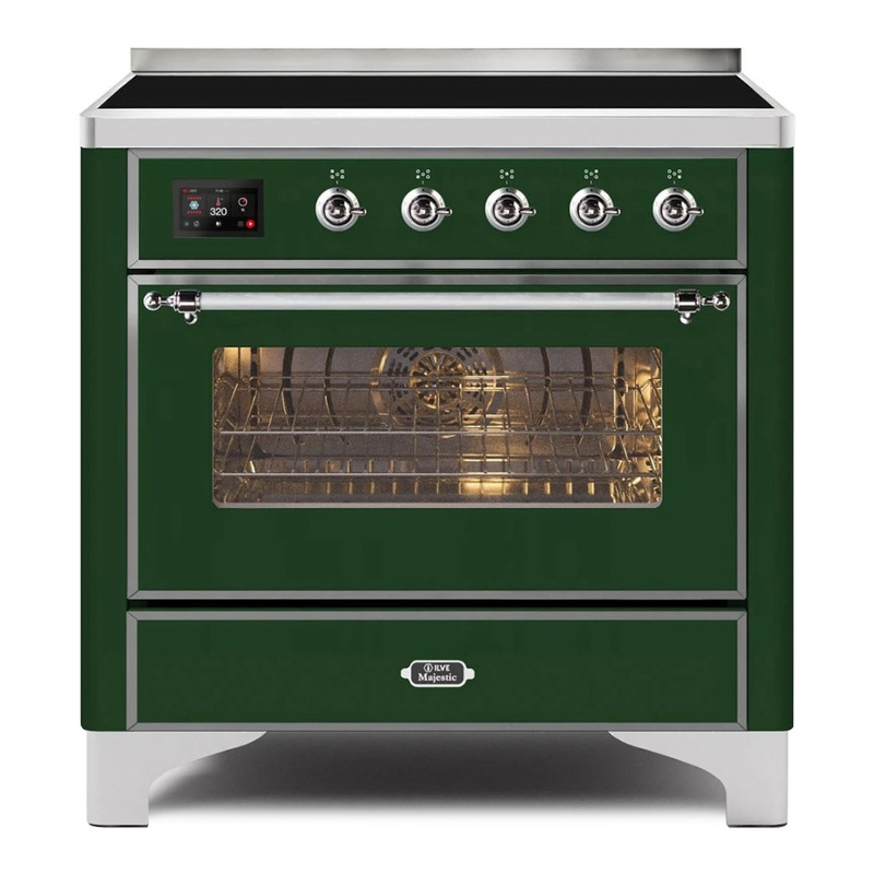 ILVE UMI09NS3EGC Majestic II 36" Induction Range (Triple Glass Door, Emerald Green, Chrome)