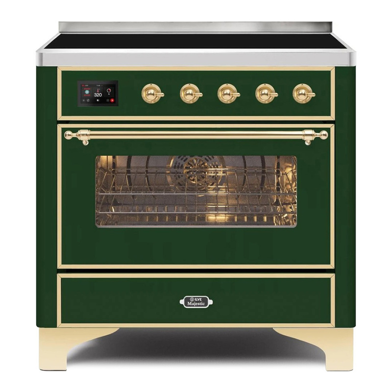 ILVE UMI09NS3EGG Majestic II 36" Induction Range (Triple Glass Door, Emerald Green, Brass)