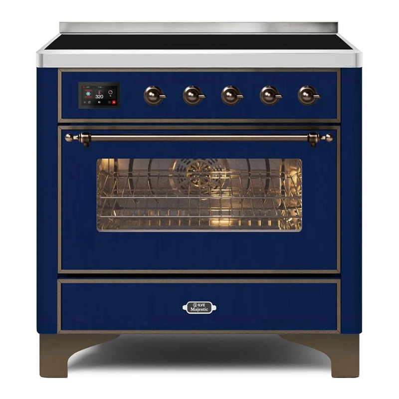 ILVE UMI09NS3MBB Majestic II 36" Induction Range (Triple Glass Door, Midnight Blue, Bronze)