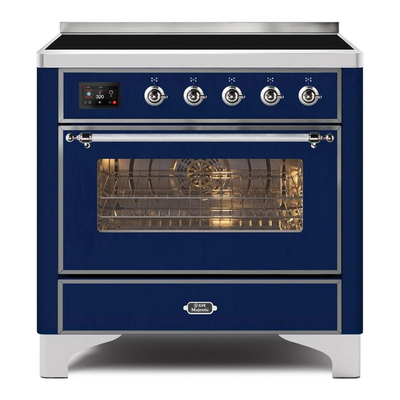 ILVE UMI09NS3MBC Majestic II 36" Induction Range (Triple Glass Door, Midnight Blue, Chrome)