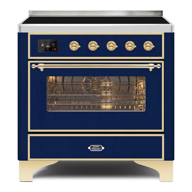 ILVE UMI09NS3MBG Majestic II 36" Induction Range (Triple Glass Door, Midnight Blue, Brass)