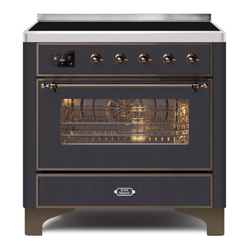 ILVE UMI09NS3MGB Majestic II 36" Induction Range (Triple Glass Door, Graphite Matte, Bronze)