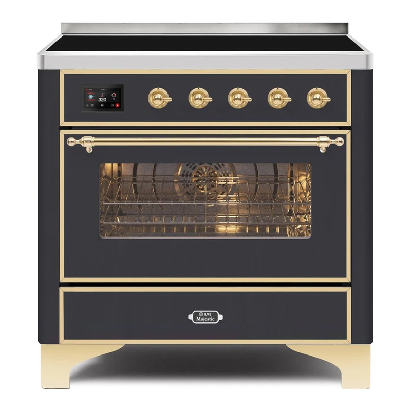 ILVE UMI09NS3MGG Majestic II 36" Induction Range (Triple Glass Door, Graphite Matte, Brass)