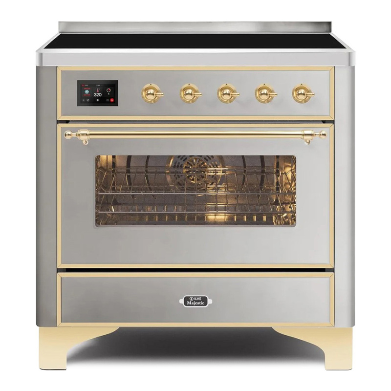 ILVE UMI09NS3SSG Majestic II 36" Induction Range (Triple Glass Door, Stainless Steel, Brass)