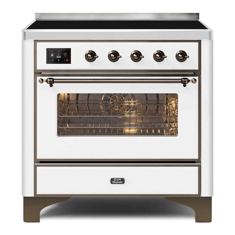 ILVE UMI09NS3WHB Majestic II 36" Induction Range (Triple Glass Door, White, Bronze)