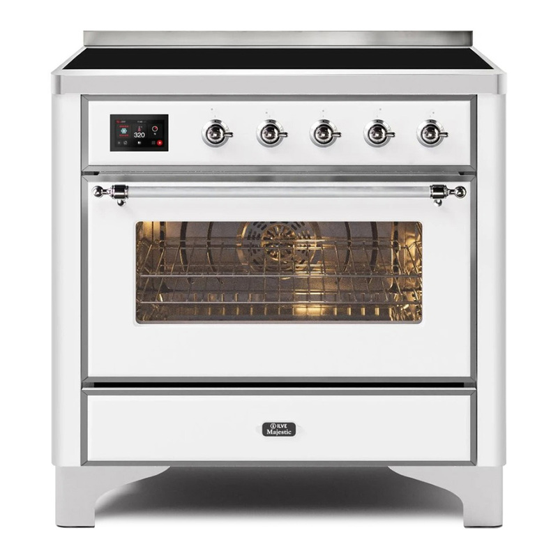 ILVE UMI09NS3WHC Majestic II 36" Induction Range (Triple Glass Door, White, Chrome)