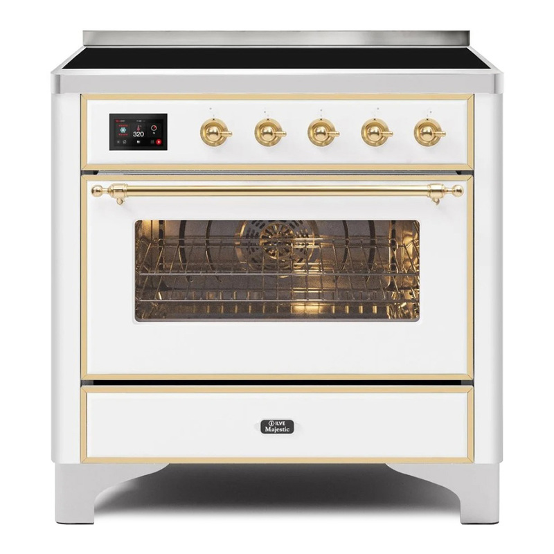 ILVE UMI09NS3WHG Majestic II 36" Induction Range (Triple Glass Door, White, Brass)