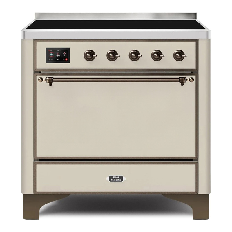 ILVE UMI09QNS3AWB Majestic II 36" Induction Range (Solid Door, Antique White, Bronze)