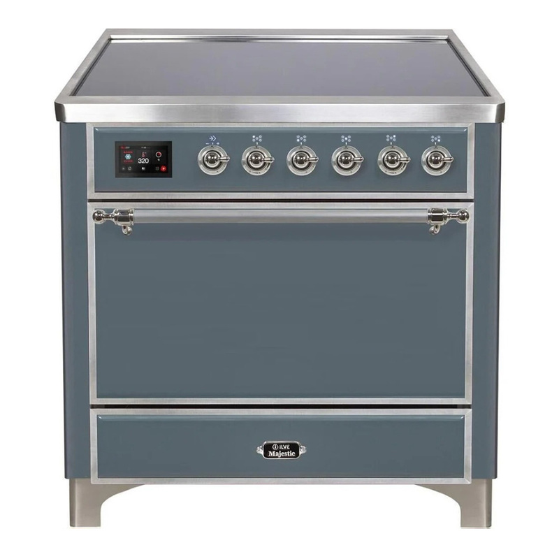 ILVE UMI09QNS3BGC Majestic II 36" Induction Range (Solid Door, Blue Grey, Chrome)