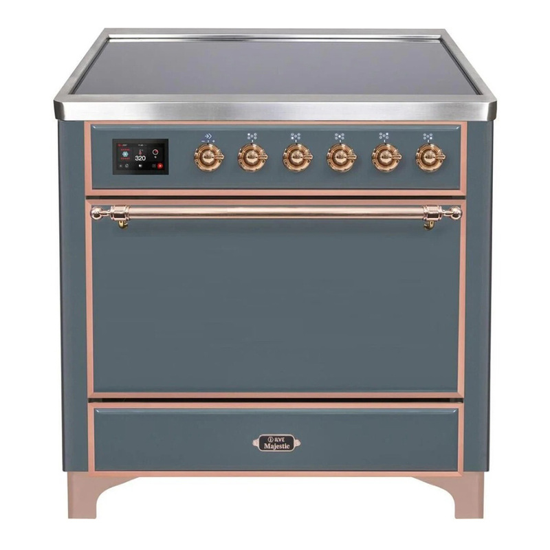 ILVE UMI09QNS3BGP Majestic II 36" Induction Range (Solid Door, Blue Grey, Copper)