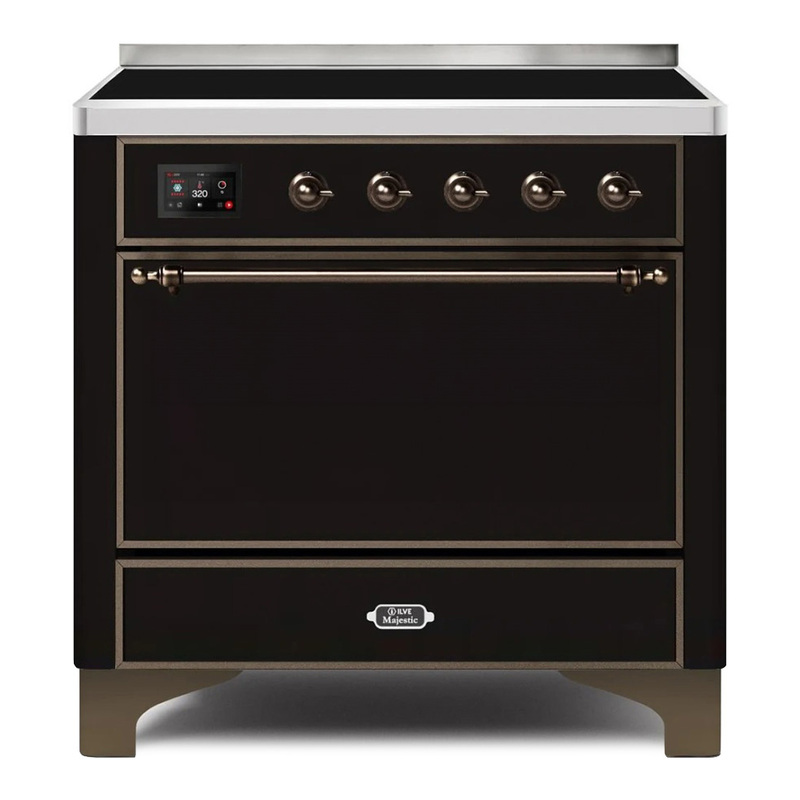 ILVE UMI09QNS3BKB Majestic II 36" Induction Range (Solid Door, Glossy Black, Burnished)