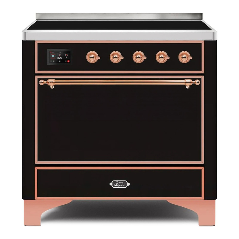 ILVE UMI09QNS3BKP Majestic II 36" Induction Range (Solid Door, Glossy Black, Copper)