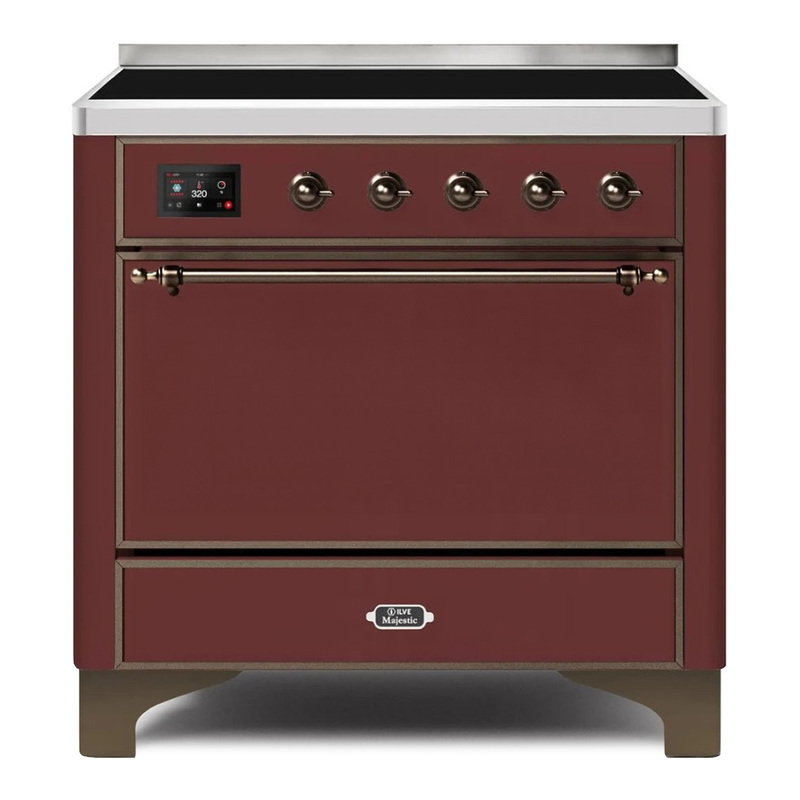 ILVE UMI09QNS3BUB Majestic II 36" Induction Range (Solid Door, Burgundy, Burnished)