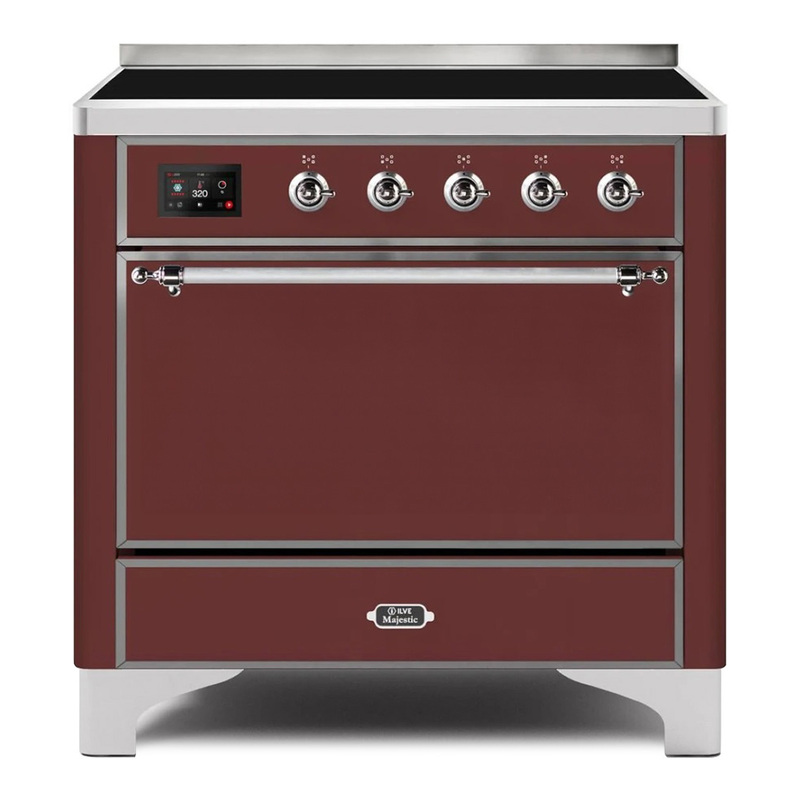 ILVE UMI09QNS3BUC Majestic II 36" Induction Range (Solid Door, Burgundy, Chrome)