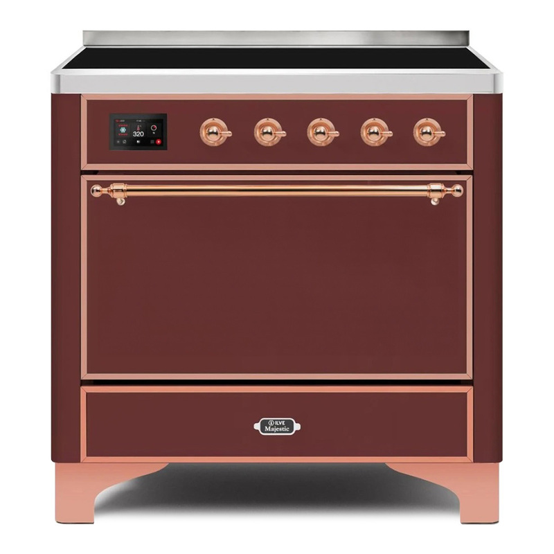 ILVE UMI09QNS3BUP Majestic II 36" Induction Range (Solid Door, Burgundy, Copper)