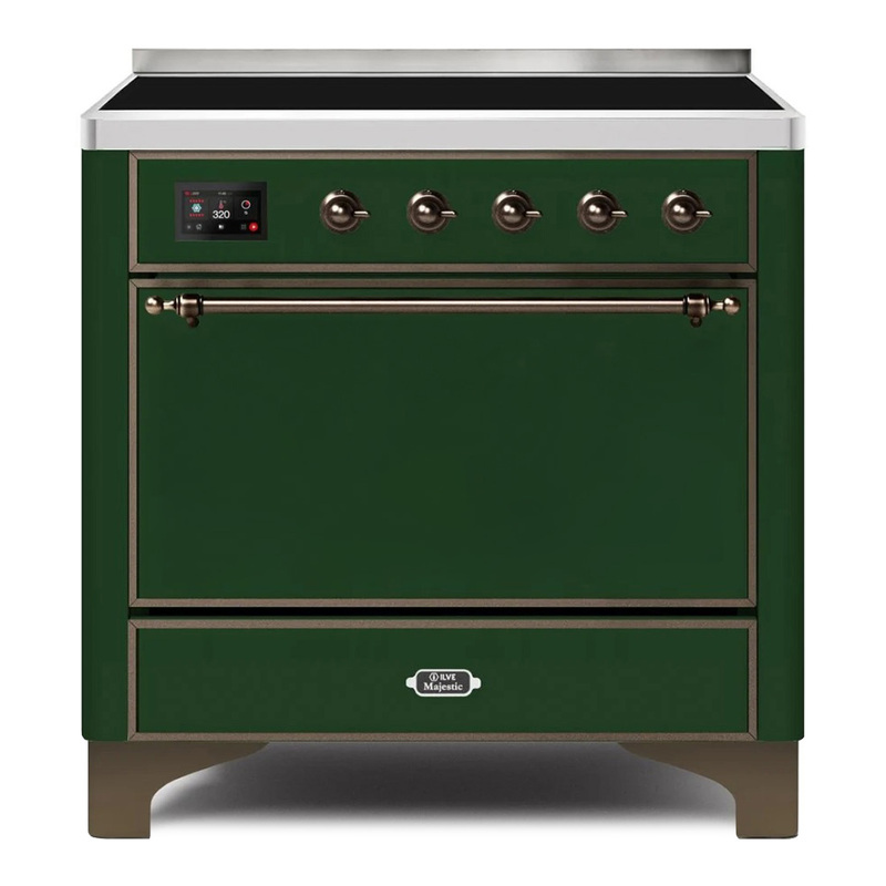 ILVE UMI09QNS3EGB Majestic II 36" Induction Range (Solid Door, Emerald Green, Bronze)