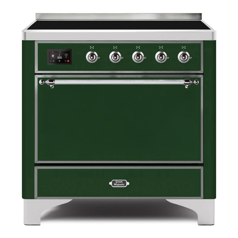 ILVE UMI09QNS3EGC Majestic II 36" Induction Range (Solid Door, Emerald Green, Chrome)