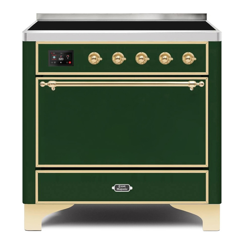 ILVE UMI09QNS3EGG Majestic II 36" Induction Range (Solid Door, Emerald Green, Brass)