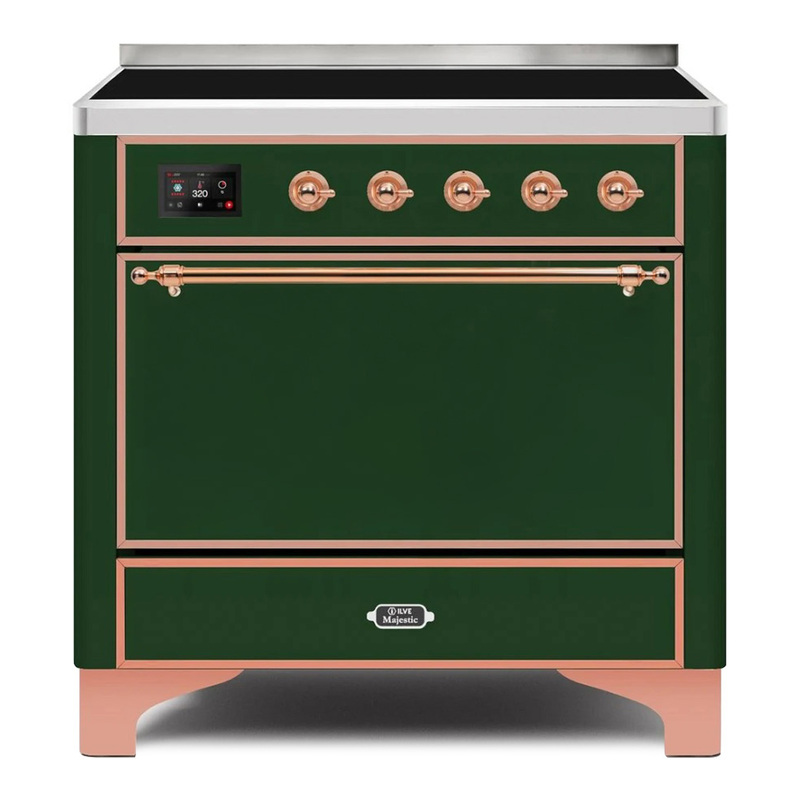 ILVE UMI09QNS3EGP Majestic II 36" Induction Range (Solid Door, Emerald Green, Copper)