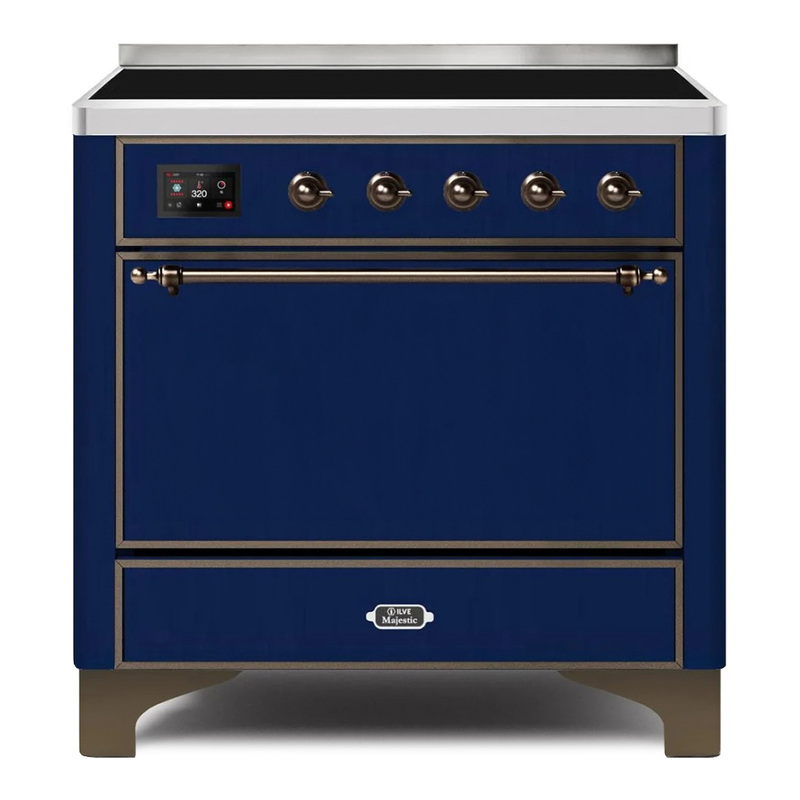 ILVE UMI09QNS3MBB Majestic II 36" Induction Range (Solid Door, Midnight Blue, Bronze)