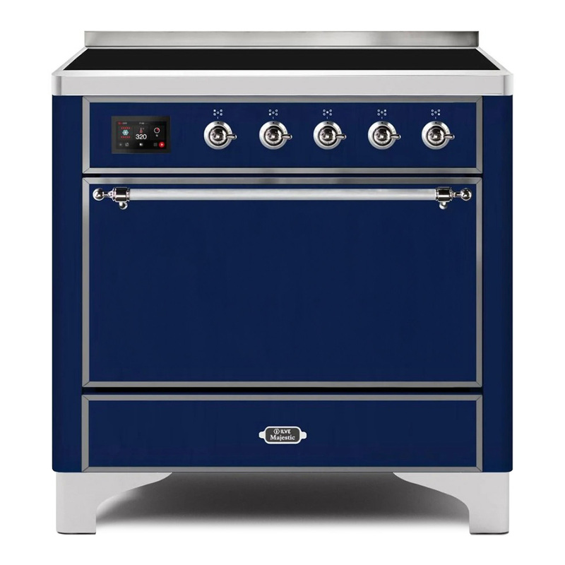 ILVE UMI09QNS3MBC Majestic II 36" Induction Range (Solid Door, Midnight Blue, Chrome)