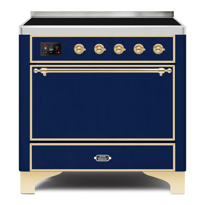 ILVE UMI09QNS3MBG Majestic II 36" Induction Range (Solid Door, Midnight Blue, Brass)