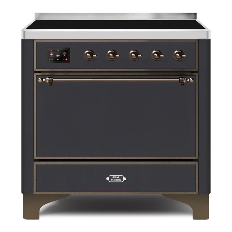 ILVE UMI09QNS3MGB Majestic II 36" Induction Range (Solid Door, Graphite Matte, Bronze)