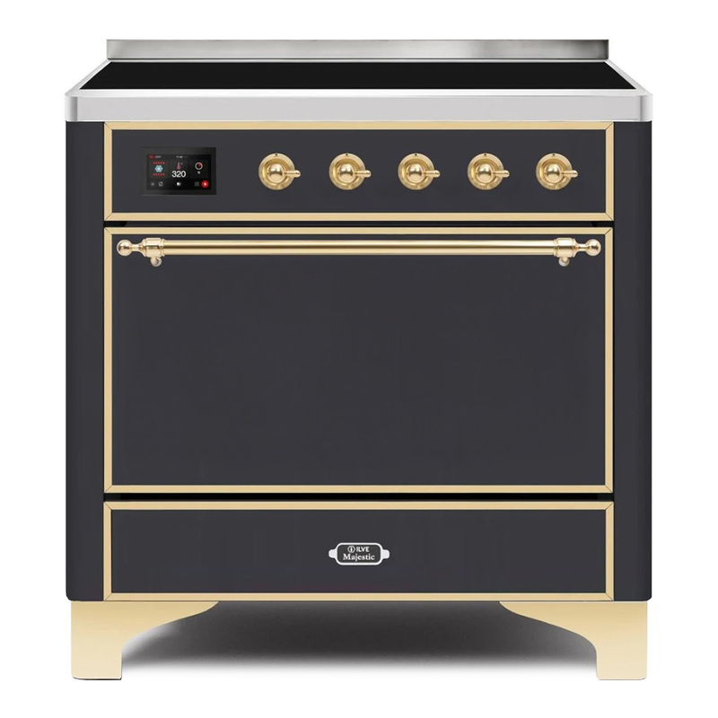 ILVE UMI09QNS3MGG Majestic II 36" Induction Range (Solid Door, Graphite Matte, Brass)