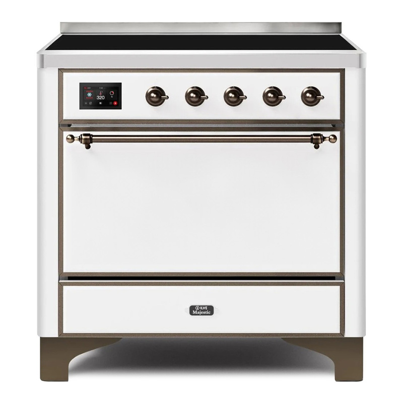 ILVE UMI09QNS3WHB Majestic II 36" Induction Range (Solid Door, White, Bronze)