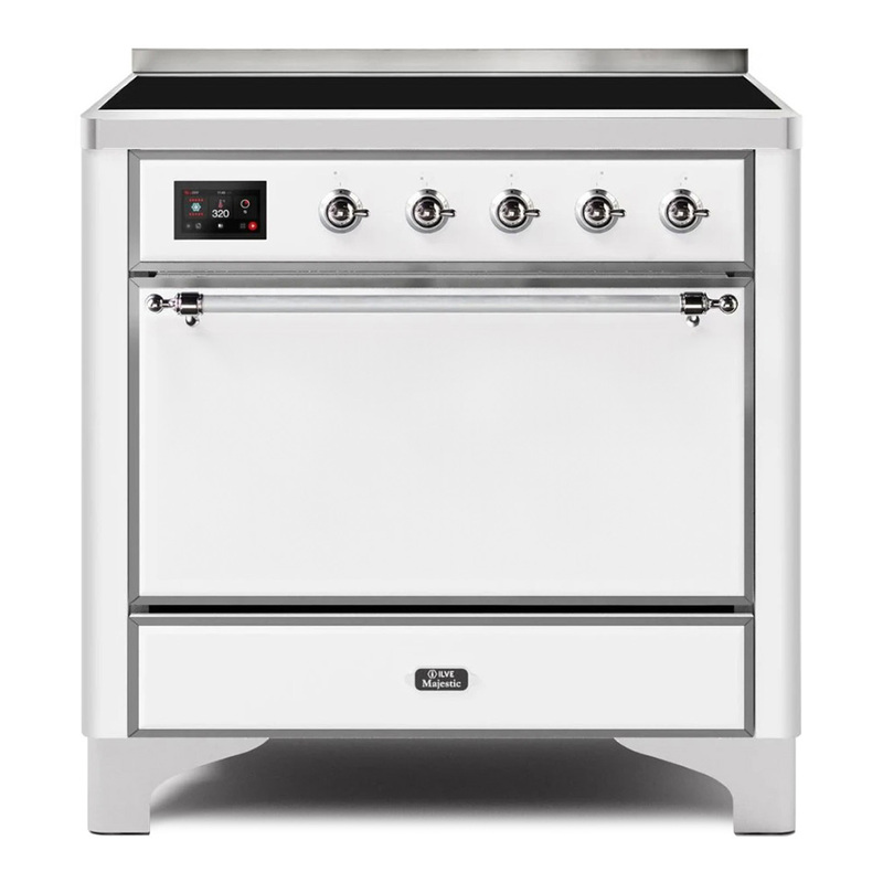 ILVE UMI09QNS3WHC Majestic II 36" Induction Range (Solid Door, White, Chrome)