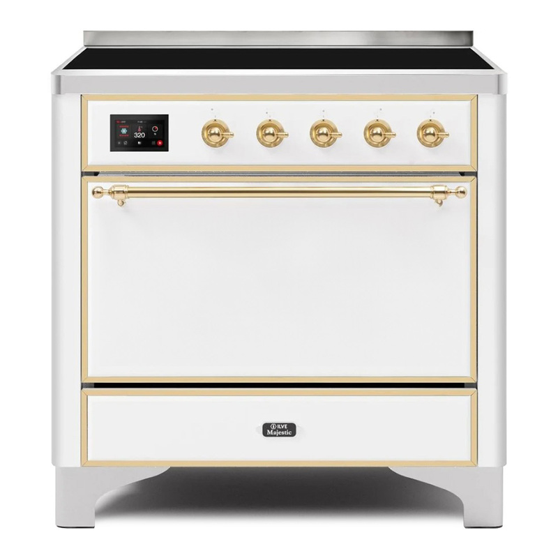 ILVE UMI09QNS3WHG Majestic II 36" Induction Range (Solid Door, White, Brass)