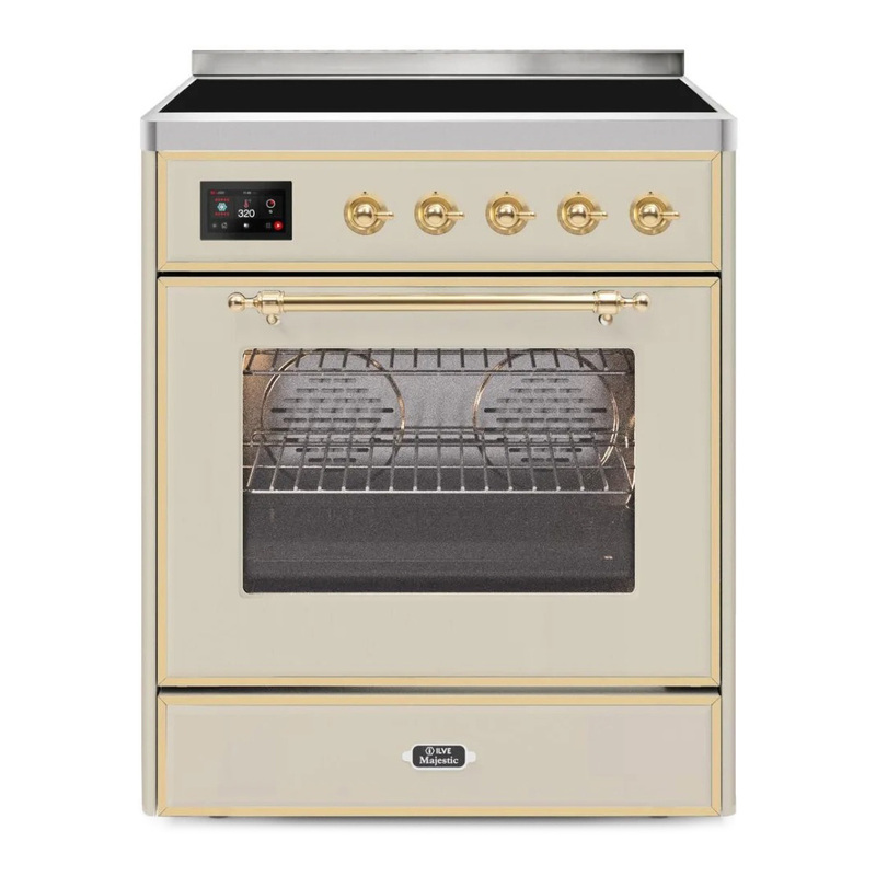 ILVE UMI30NE3AWG Majestic II 30" Induction Range (Triple Glass Door, Antique White, Brass)