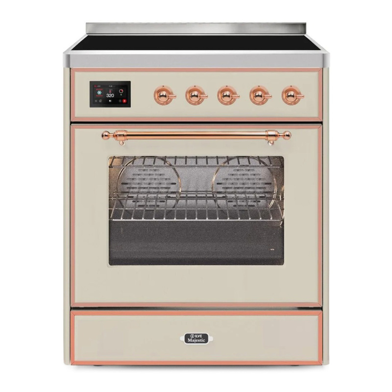 ILVE UMI30NE3AWP Majestic II 30" Induction Range (Triple Glass Door, Antique White, Copper)