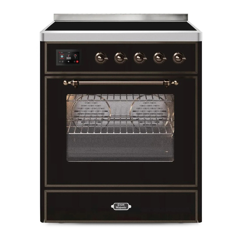 ILVE UMI30NE3BKB Majestic II 30" Induction Range (Triple Glass Door, Glossy Black, Bronze)